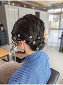 お呼ばれヘアセット　シニヨン　ミディアム