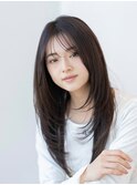 20代30代小顔くびれレイヤーカット×オリーブベージュ黒髪前髪