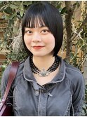花田/切りっぱなしボブ顔周りミニボブ黒髪ブルーブラック下北沢
