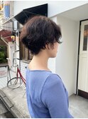 ピンクラベンダー/くせ毛を活かす/ショートボブ/くせ毛風パーマ