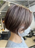 レイヤー/ショートボブ/ハイライト/白髪ぼかし/市川/30代40代