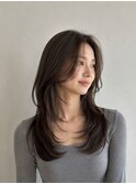 ★暗髪韓国ヘアダークブラウンオルチャン艶髪美髪小顔秋カラー