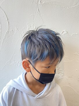 新海亮輔 ハイライト キッズカット メッシュ ブルー ネイビー L ロゴス 湖北本店 Logos のヘアカタログ ホットペッパービューティー