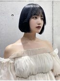 韓国ボブ　ヘアカラー　ブルーブラック