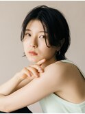フェザーショートセンターパートかきあげバンググレーアッシュ