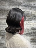 チェリーレッドボブインナーボルドーボブ切りっぱなし