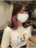 ダブルカラーピンクベージュベージュカラーケアブリーチミニボブ