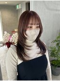 ピンクハイライト/ウルフレイヤー/レイヤーロング/ぱっつん前髪