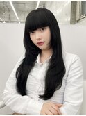 オリーブグレージュ/重めフルバング/ハイレイヤーカット上野