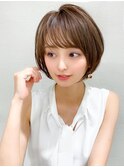 耳かけショートボブ/30代/40代/50代/チェリーブラウン