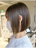 調布白髪染めレイヤーボブショートヘアアッシュグレージュカラー
