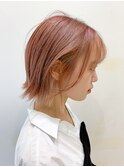 外国人風ショートボブ ピンクグレージュ インナーカラー