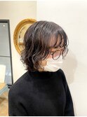 ボブレイヤーくしゅっとパーマ×ダークオレンジ