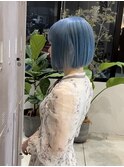 アイスブルー_ミニボブ切りっぱなし_アドミオ