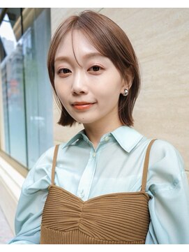 ガーデン 銀座(GARDEN) 黒髪小顔ミディアムヘアレイヤーカットココアベージュ前髪カット