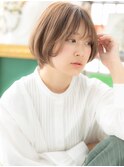 キャラメルベージュくせ毛風小顔ボブショートc大宮