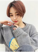 ベージュインナーカラーショートボブレイヤーミディアム前髪