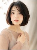 丸みボブ/ゆるふわボブ/ダークアッシュ/小顔カット/無造作/30代e