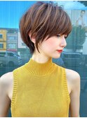 ワンレン韓国風小顔ショート/ハイトーン透明感カラー/博多