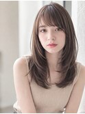 セミロング20代30代ストレートレイヤー前髪なし前髪あり池袋
