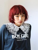テトヘアー(teto hair) ファッションレッド　顔まわりウルフ　ブリーチカラー
