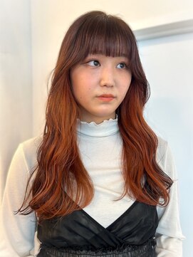 パーク 福岡天神西通り店(parc) インナーカラー　オレンジカラー　顔周りカット　ロング　カール