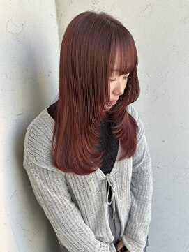 ジュエ ヘアー デザイン(Jue hair design) ボルドーカラー×たっぷり顔まわりロングレイヤー
