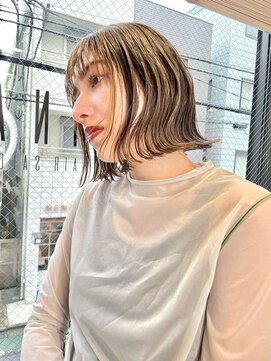 トルネード(TORNADO) 前髪あり切りっぱなしボブパーマ 極細ハイライト スプリングt310