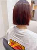 【お客様スタイル】レッド×チェリーレッド×パッツンボブ