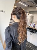 ポニーテール編み込み