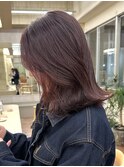 ブリーチなしダブルカラーピンクボルドー暖色レイヤーボブ