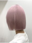 ハイトーン切りっぱなしショートボブミルクティーピンクベージュ