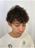 ナチュラルマッシュパーマダークブラウン　ツーブロックマッシュ