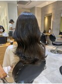 【Zina S 札幌】黒髪/グレーベージュ/レイヤーロング/前髪パーマ