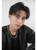 韓国マッシュカルマパーマコンマバングセンターパート黒髪ウルフ