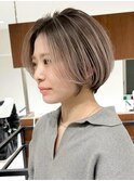 ホワイトグレージュミニウルフデジタルパーマチェリーブラウン