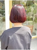 ミニボブ　レッドブラウンカラー　透明感白髪染め