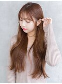 シースルーバング/ウェーブ巻きロング