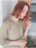 小顔ナチュラルボブヘア/オレンジブラウン20代30代40代