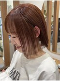 決まりすぎない【オレンジブラウン×切りっぱなしボブ】