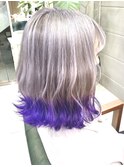 可愛い毛先パープルカラー　外はねボブ　ブリーチカラー