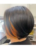 アプリコットオレンジイヤリングカラー×丸み立体感ショートボブ