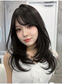 透明感カラーくびれヘアレイヤーカット前髪顔周りカット韓国ヘア