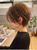 暗めカラーグランマッシュショートボブ