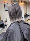 バレイヤージュ、ハイライト、レイヤーロング、グレーベージュ