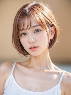 ムウ 難波(MOU) クールショートボブ前髪イメチェンピンクベージュ30代40代50代