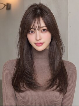 モモ(momo) 韓国ヘアロング顔周りレイヤーココアベージュ_m0001