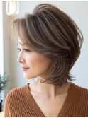 白髪ぼかし脱白髪染め似合わせショートボブ40代50代60代