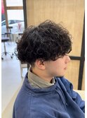 刈り上げツーブロック波巻きスパイラルパーマメンズマッシュ