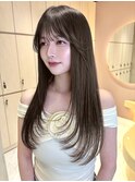 韓国 レイヤーカット  マロンベージュ 顔まわりカット